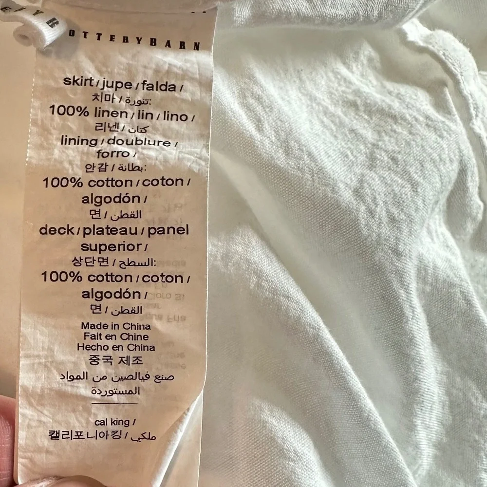 Pottery Barn Bed Skirt Cal King Cream EUC 100% Linen 17in Drop Pleated